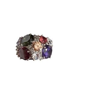 Nataliya V Collister Ring Cubic Zirconia Multi Colored Stones in Cluster Setting